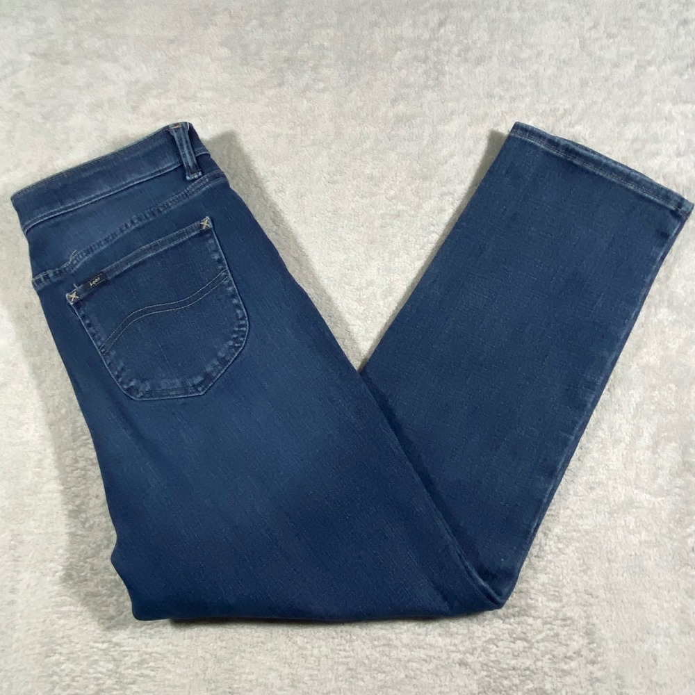 Lee Straight Leg Jeans Womens 12 Short Blue Slim Fit Mid Rise Stretch Denim